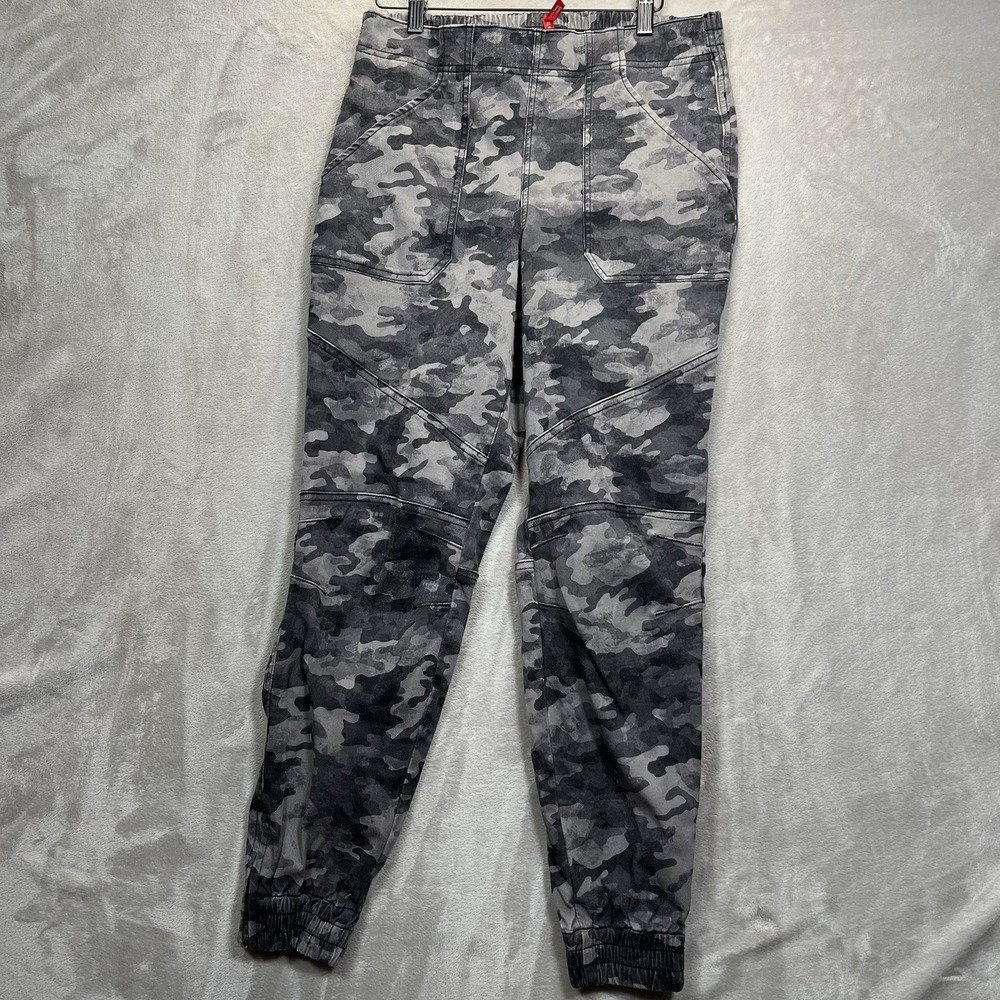 Spanx Pants Womens L Gray Camo Joggers Elastic Waist Ankle Zip Casual